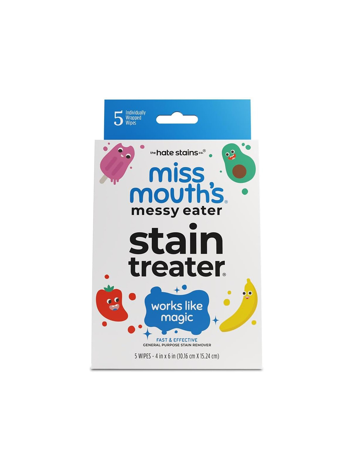 Miss Mouth's Messy Eater Stain Treater Wipes - 5 Pack Stain Remover - Newborn &amp;amp; Baby Essentials - No Dry Cleaning Food, Grease, Coffee Off Laundry, Underwear, Fabric
