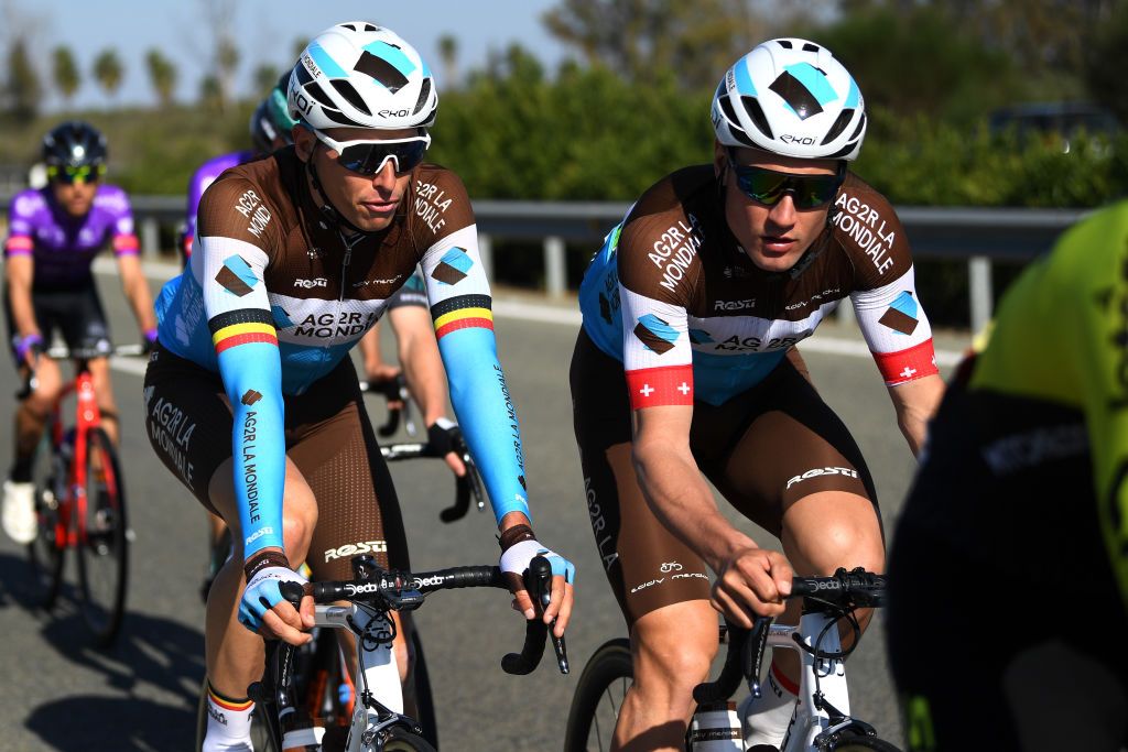 Oliver Naesen (left) with AG2R La Mondiale teammate Silvan Dillier at the 2020 Ruta del Sol