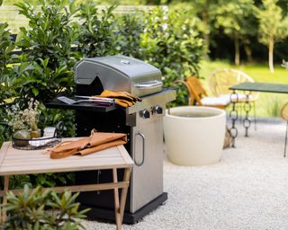 Backyard with barbeque and dining table