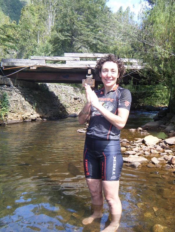 Jenny Smith made a bee line to the river to ice her legs and sort of wash her cycling clothes.