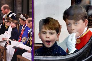 Prince Louis with Prince George split layout with Prince Louis yawning in Westminster Abbey