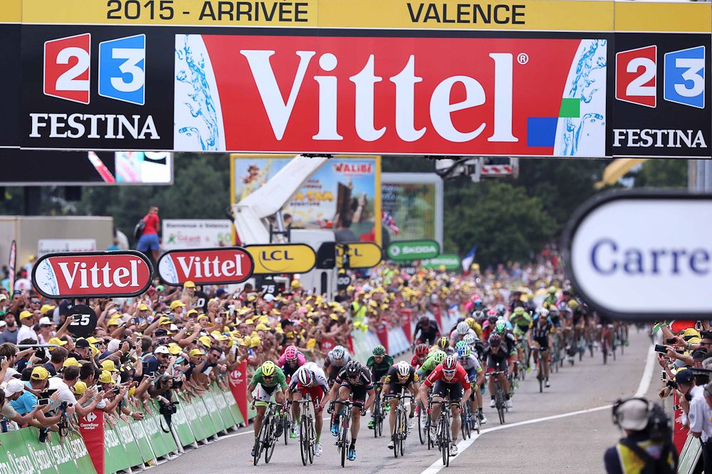 Sprinters bear down on the finish during stage 15