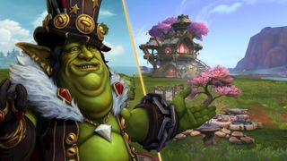 New World of Warcraft housing items with Gallywix the goblin crime lord crudely photoshopped on top. 