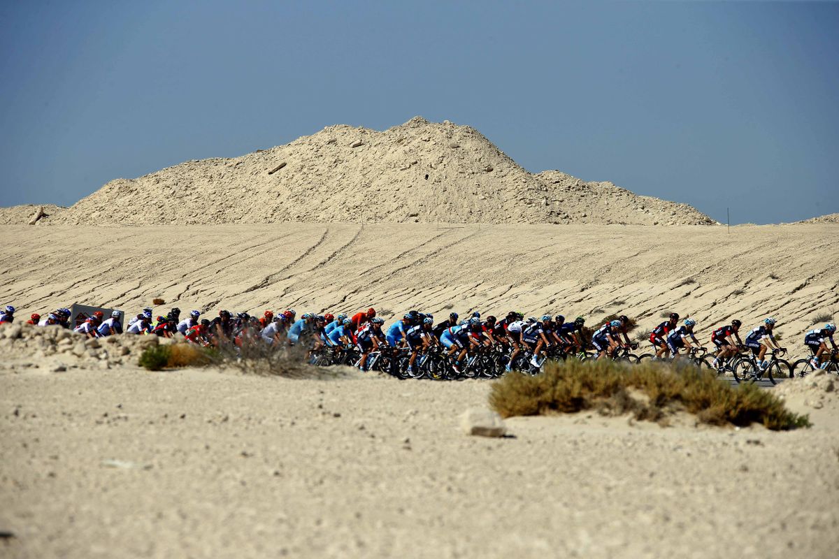 The peloton on the opening day of the Dubai Tour.