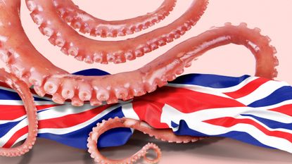 Illustration of tentacles gripping the Union Jack flag