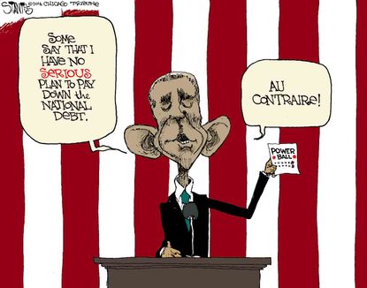 Obama Cartoon U.S. SOTU Debt Powerball