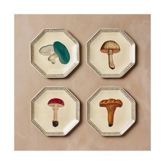appetizer plates with painted mushrooms