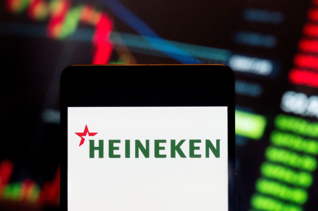 Dutch multinational brewing company Heineken N.V. logo seen displayed on a smartphone