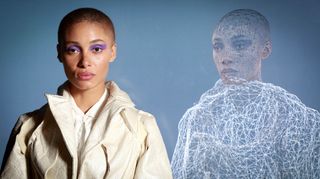 Three’s ultra-fast 5G will transform the catwalk into a truly immersive digital experience during London Fashion Week, culminating in global model, Adwoa Aboah, walking the catwalk virtually. The image shows her becoming a digital version of herself, ahead of Friday’s Central Saint Martins MA Show. 