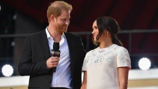 Prince Harry Meghan Markle power couple Britain's Prince Harry and Meghan Markle speak during the 2021 Global Citizen Live festival at the Great Lawn, Central Park on September 25, 2021 in New York City.