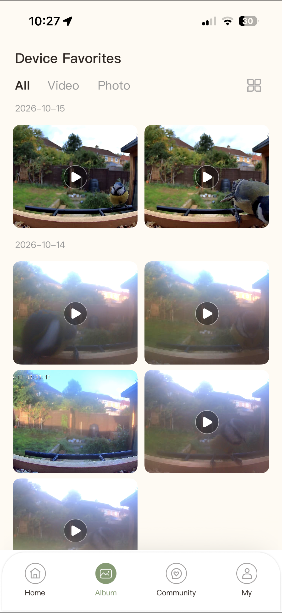 Screenshots from the TT Nature feeder app, PerchLens