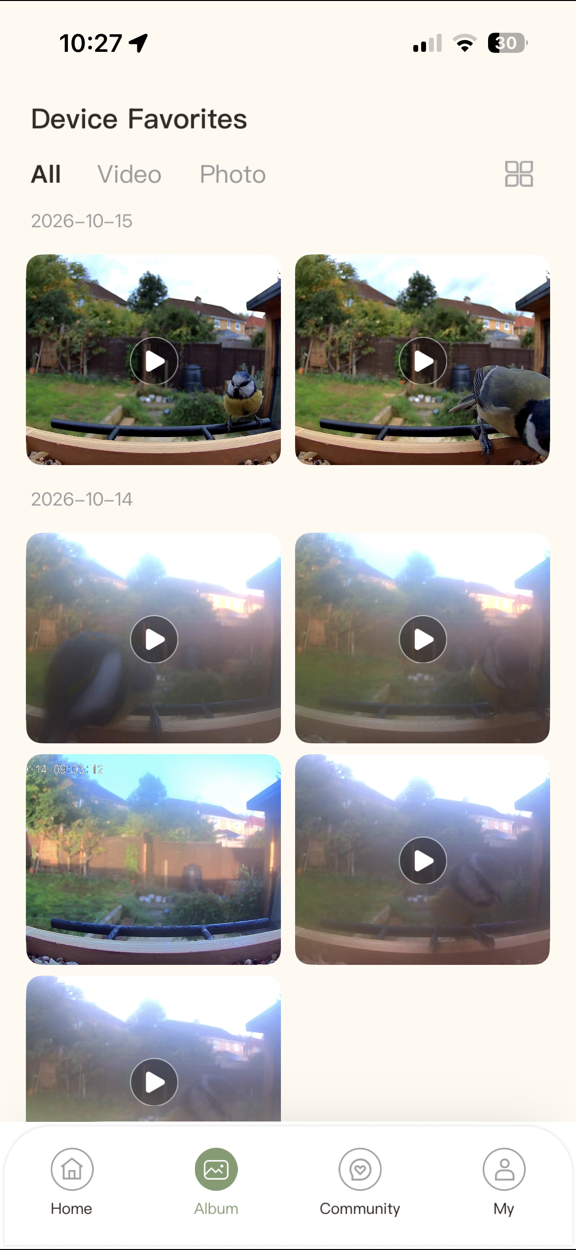Screenshots from the TT Nature feeder app, PerchLens