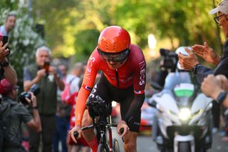 PERUGIA ITALY MAY 10 Geraint Thomas of The United Kingdom and Team INEOS Grenadiers sprints during the 107th Giro dItalia 2024 Stage 7 a 406km individual time trial stage from Foligno to Perugia 472m UCIWT on May 10 2024 in Perugia Italy Photo by Dario BelingheriGetty Images