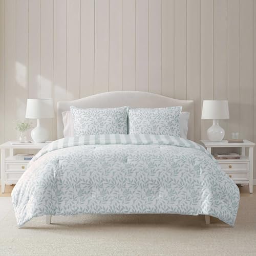 Martha Stewart - Queen Comforter Set, 100% Naturally Soft &amp;amp; Breathable Cotton Bedding, Lightweight for Year Round Comfort, 3 Piece Bed Set With Matching Pillowcases (copper Vines Blue)
