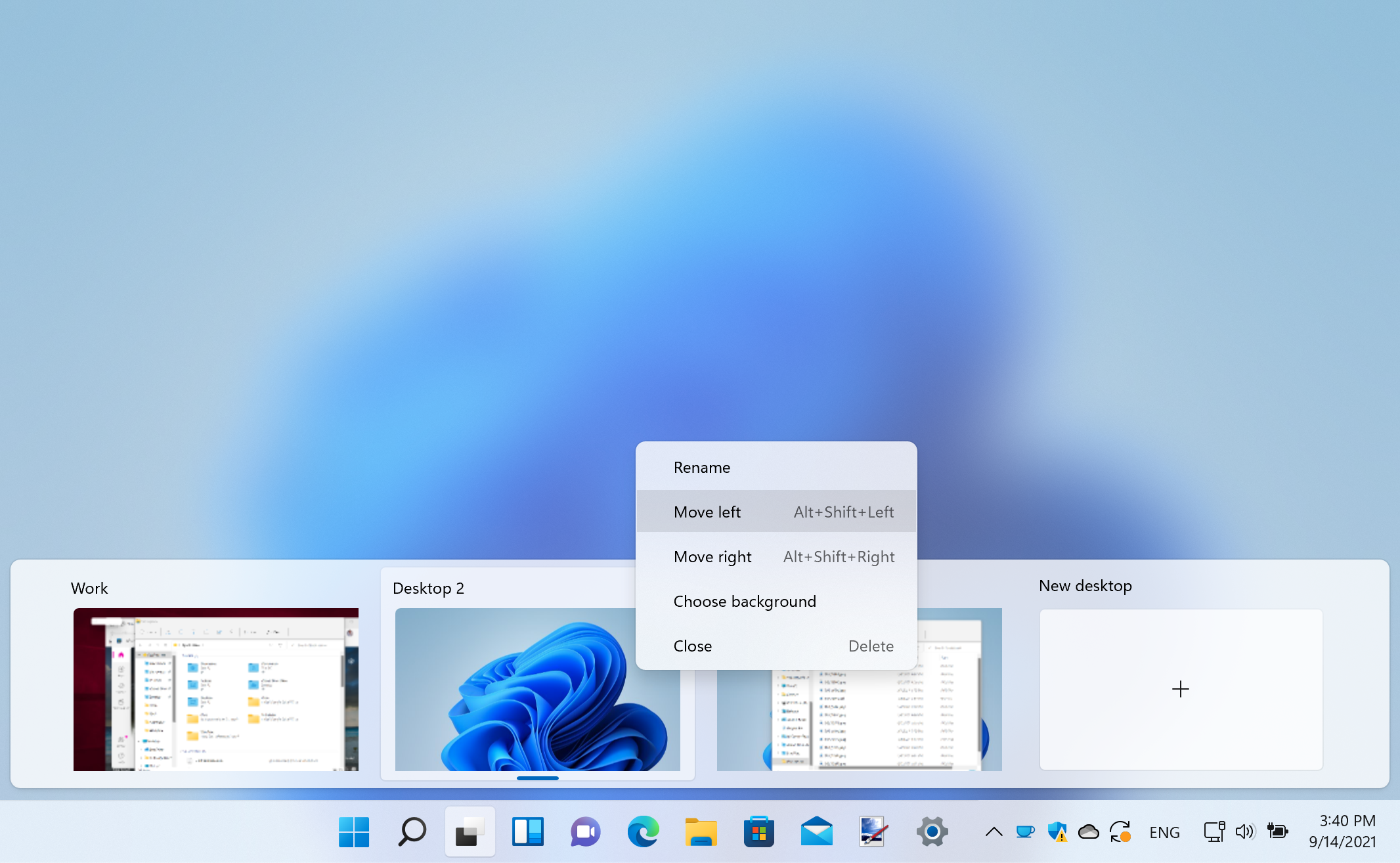 Capture d'écran des bureaux virtuels de Windows 11