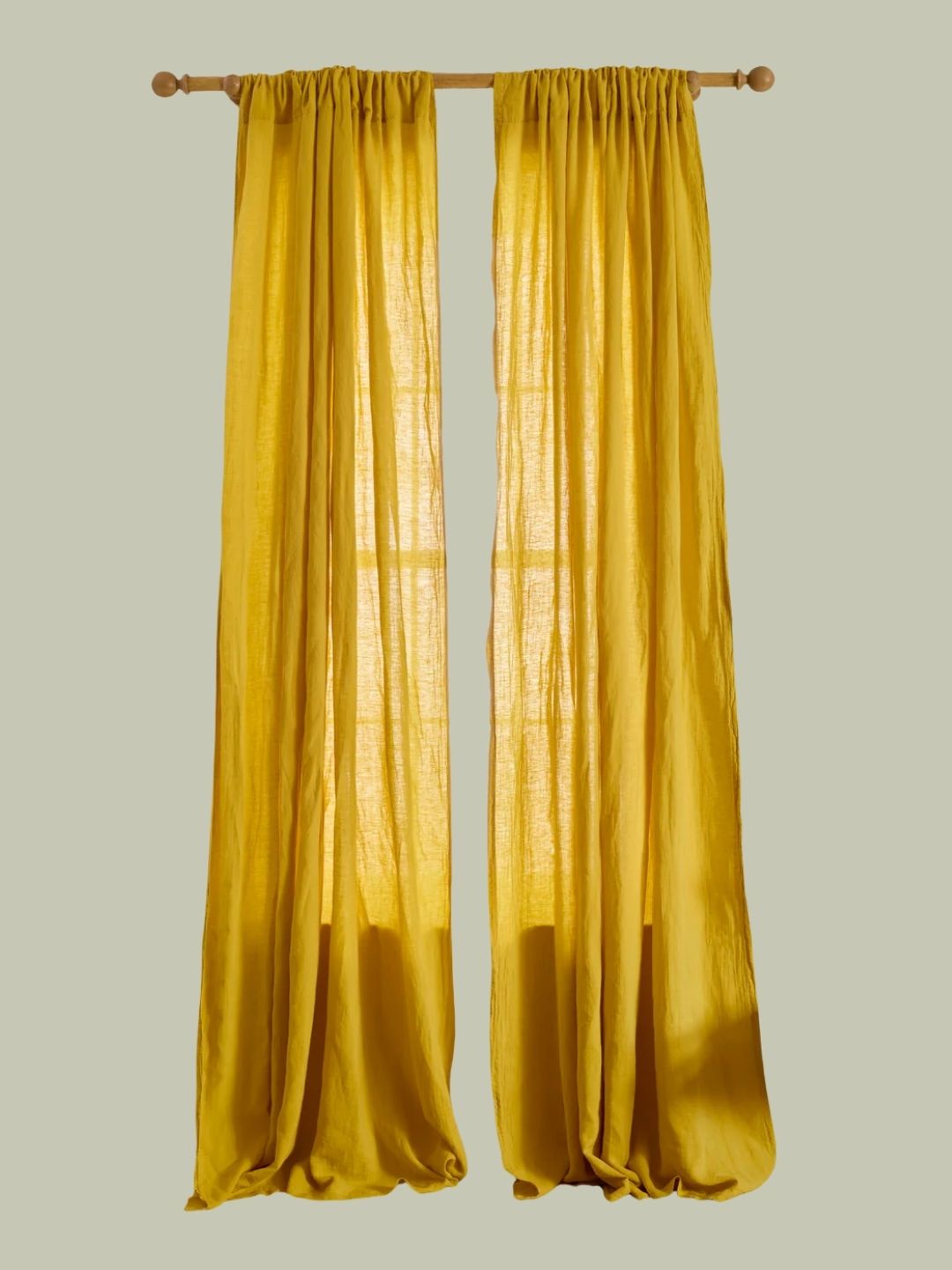 Secret Linen Store, 100% Linen Loop Top Curtain, Mustard
