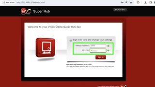 Screenshot showing Virgin Media Super Hubhome page
