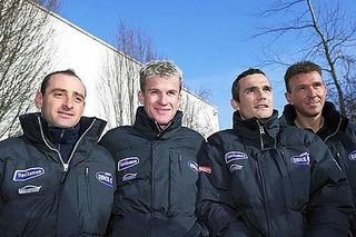 Quick.Step's Fantastic Four - Paolo Bettini, Michael Rogers, Richard Virenque & Johan Museeuw at the team's launch Photo: © Luc Claessen