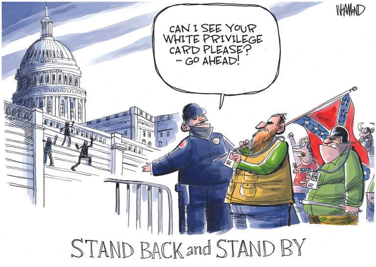 Political Cartoon U.S. Trump Capitol riot white privilege