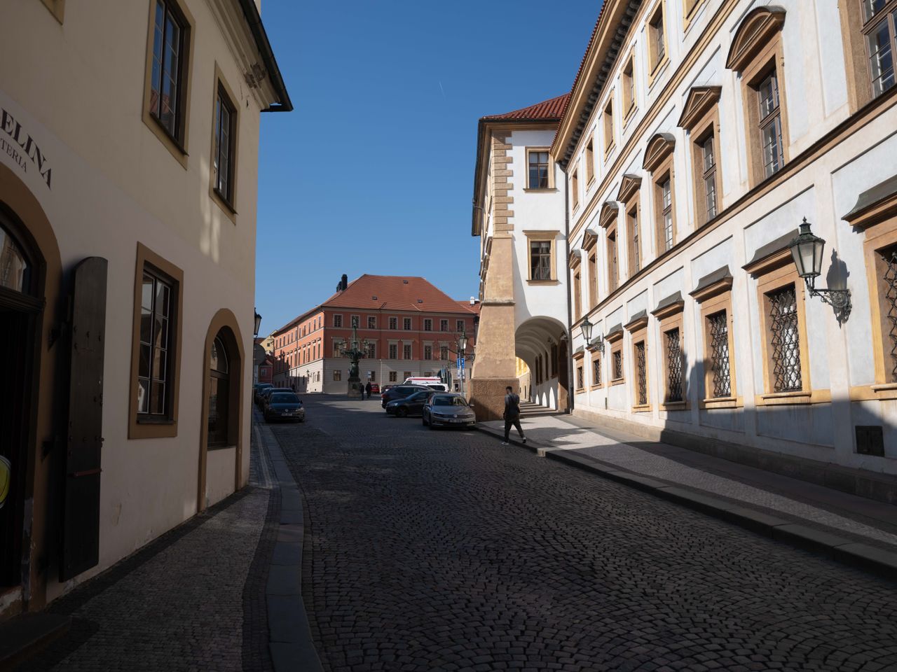 A street of historic buildings in Prague