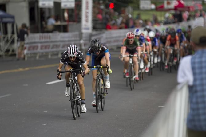 The women's field in single file