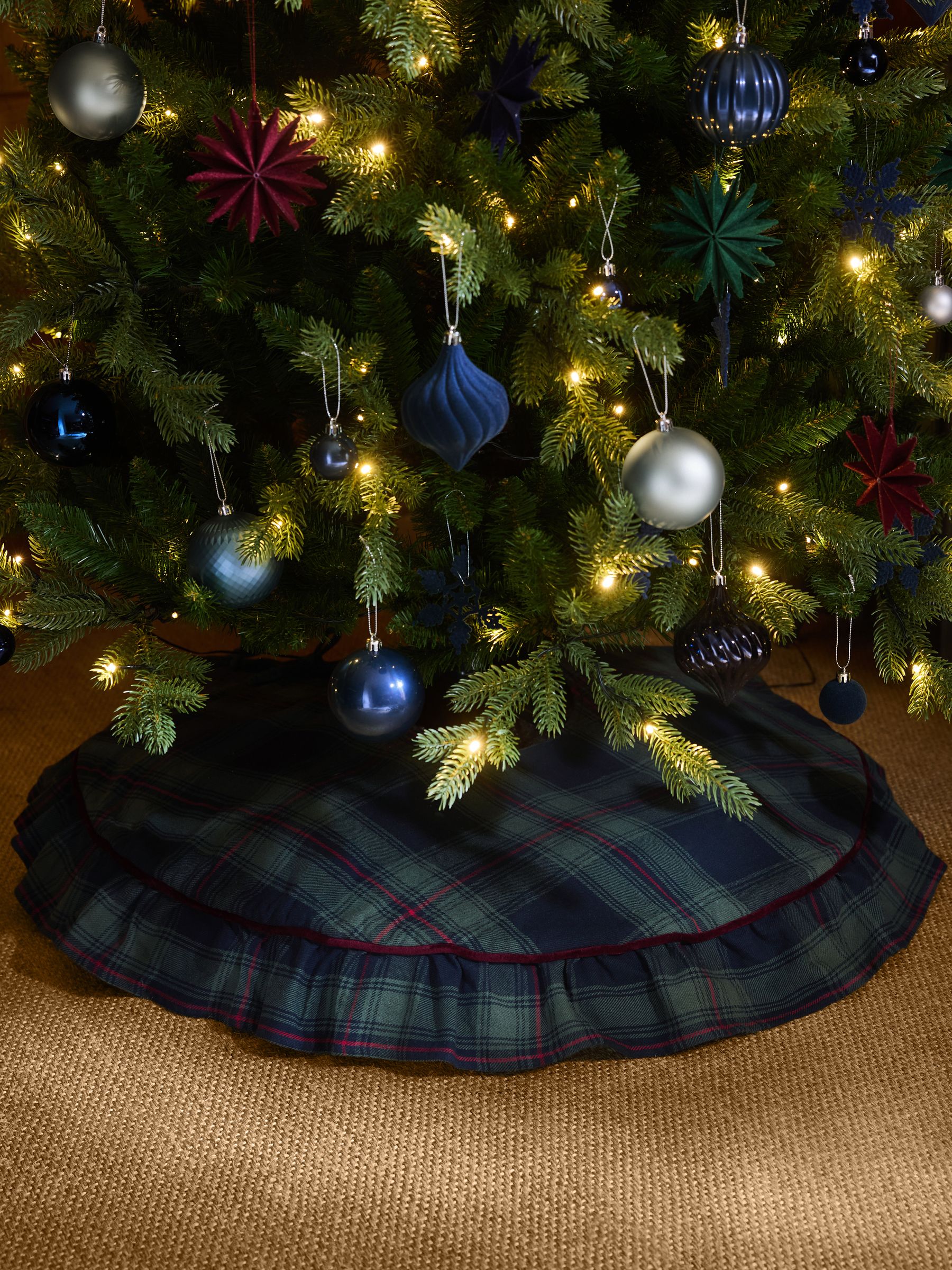 Navy Tartan Check Scalloped Edge Tree Skirt - Size One