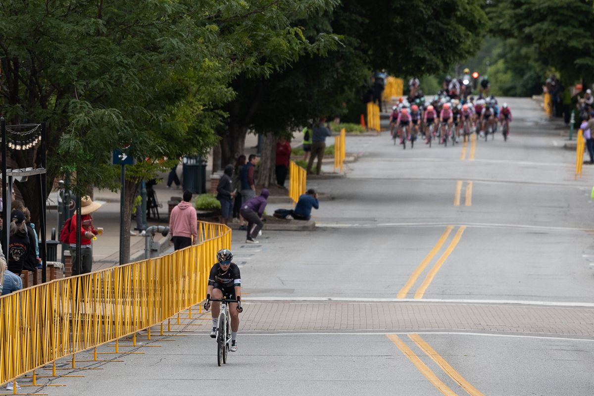 Skyler Schnider (L39ION of Los Angeles) took a flier early in the race, trying to get away from the EF Education First squad who controlled the fron the entire race.