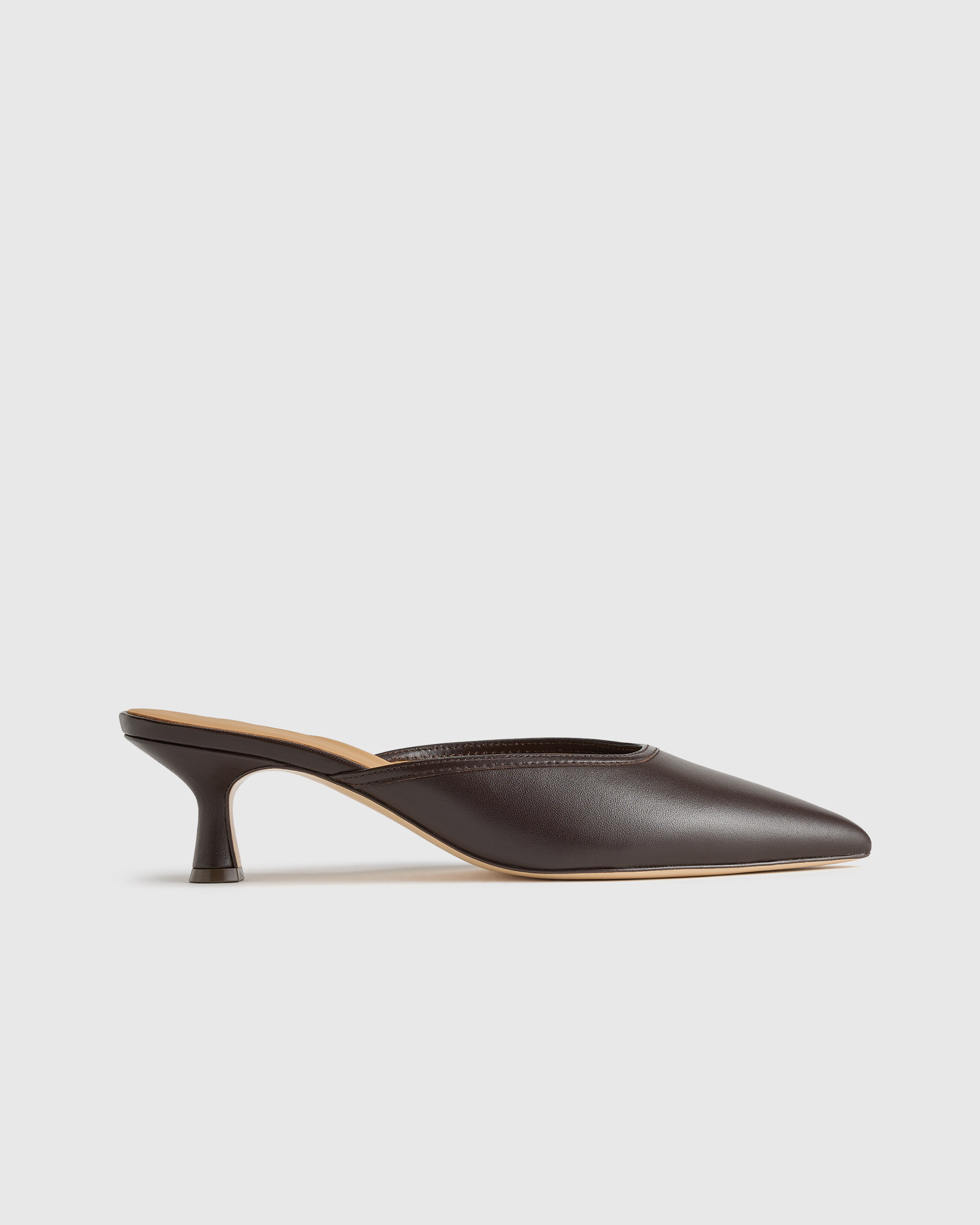 Italian Leather 55mm Kitten Heel Mule in Coffee Bean