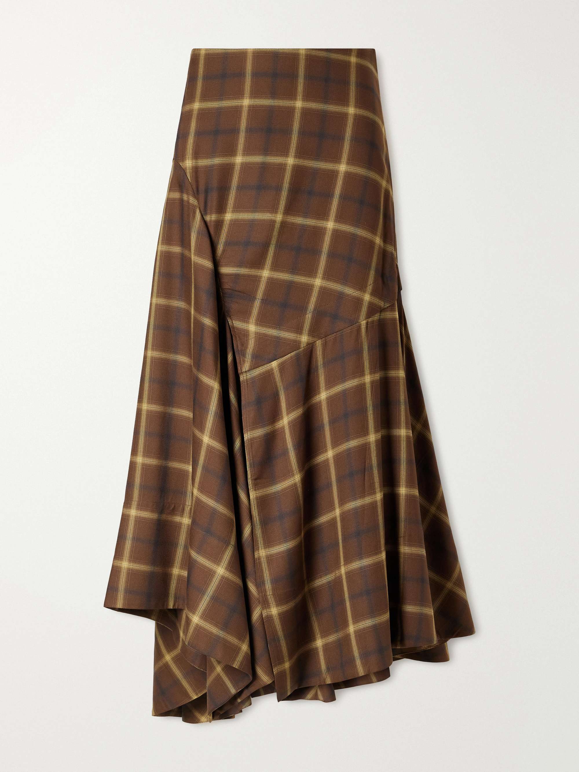 Slash Checked Crepe Midi Skirt