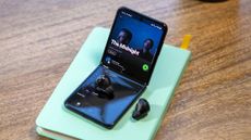 Spotify on a Samsung Galaxy Z Flip 3 with Galaxy Buds