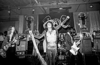 Rock group Aerosmith (L-R: Brad Whitford, Tom Hamilton, Joe Perry, Joey Kramer, Steven Tyler) performs at McHugh Forum, Boston College, Chestnut Hill, MA on September 29, 1973