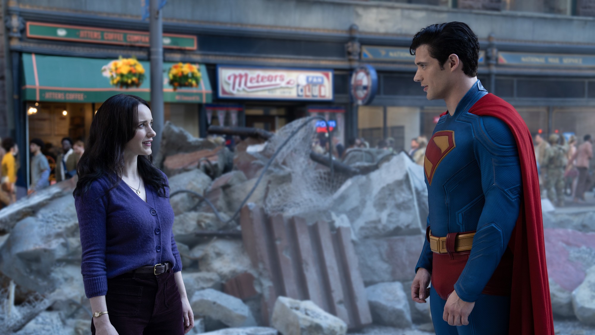 Rachel Brosnahan and David Corenswet in Superman