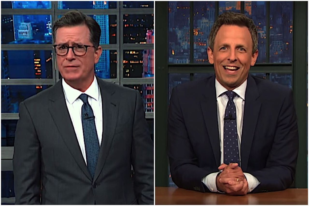 Stephen Colbert and Seth Meyers talk Trump and trucks