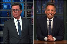 Stephen Colbert and Seth Meyers talk Trump and trucks