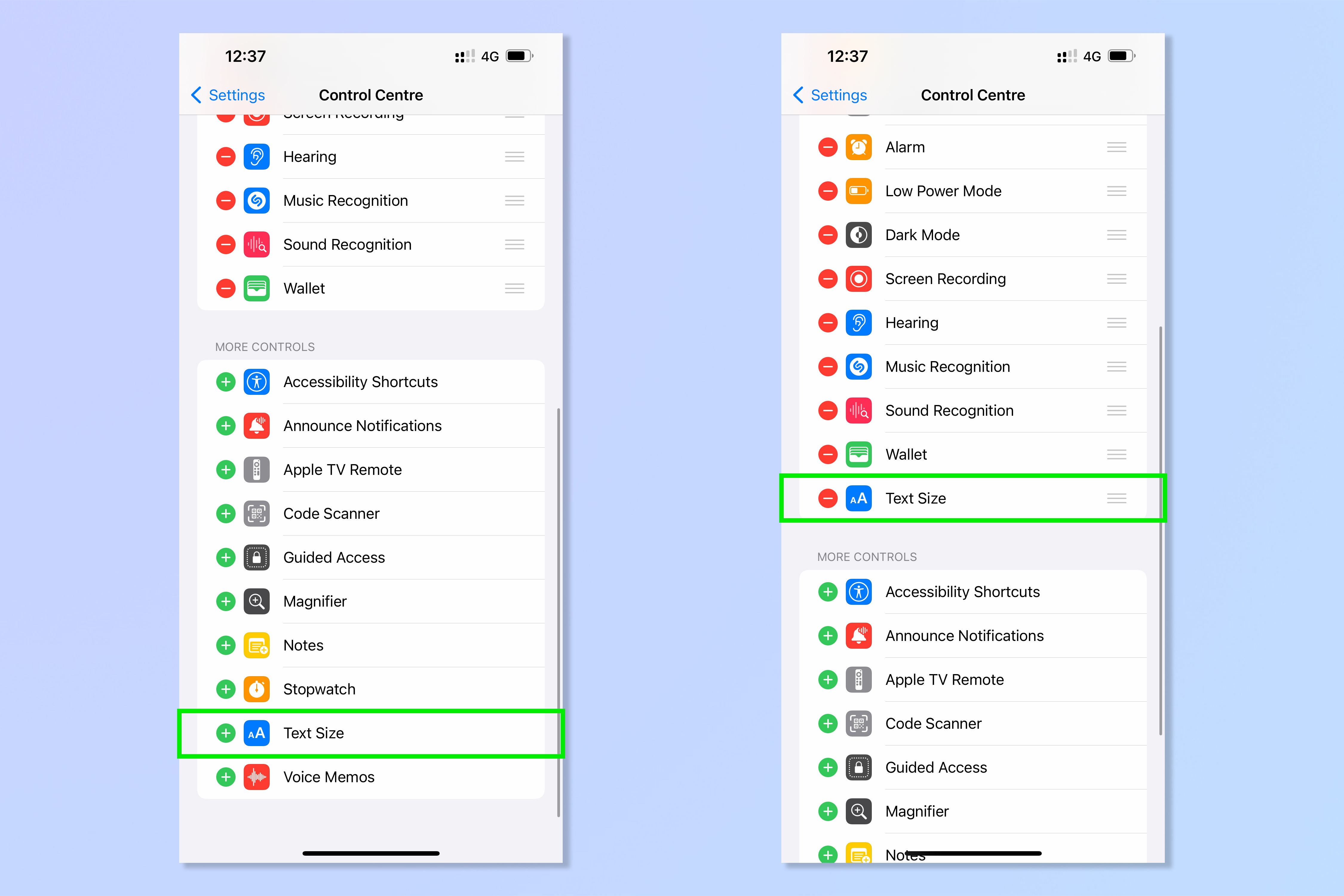 A screenshot showing the steps required to change font size on iPhone