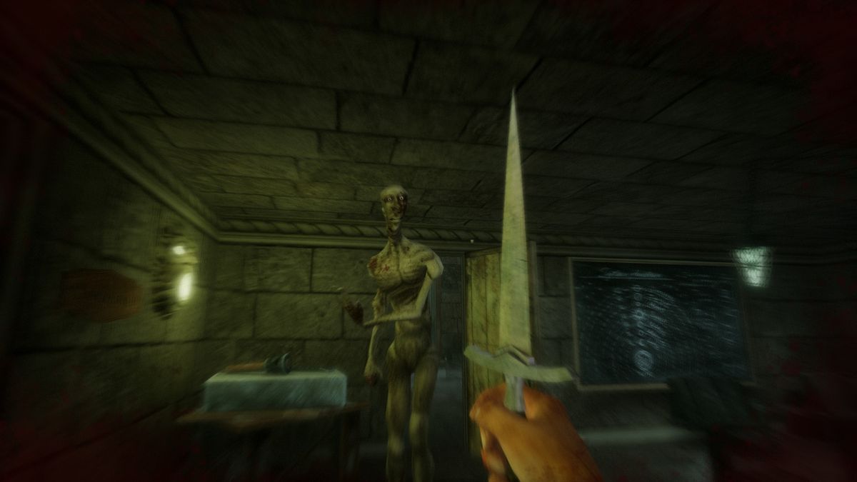 first-person view dagger brandished against monster