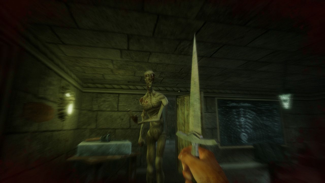 first-person view dagger brandished against monster