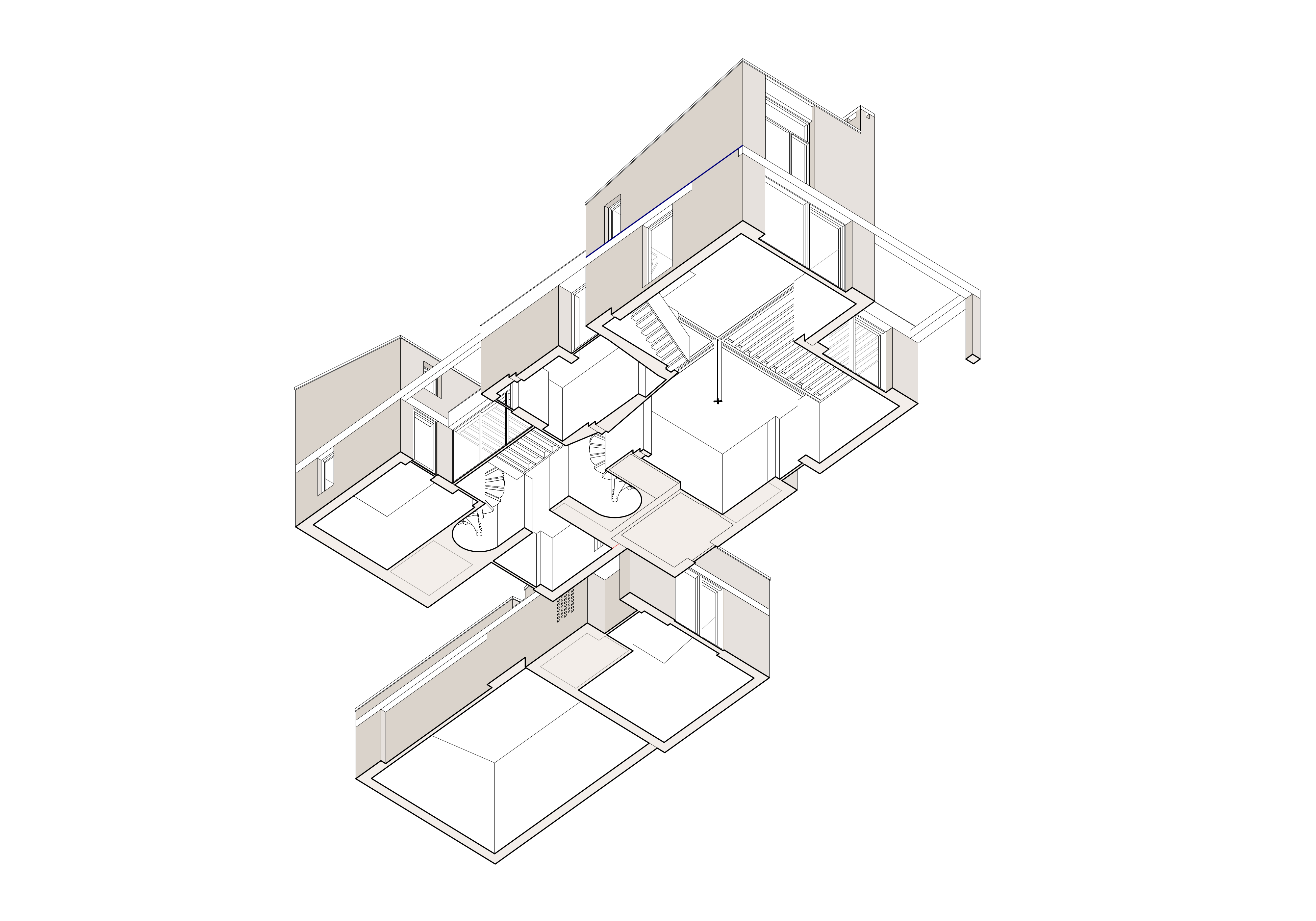 A worms-eye axonometric drawing of the new house