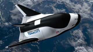 An artist's rendition of Tenacity, the first orbital Dream Chaser vehicle, in space.