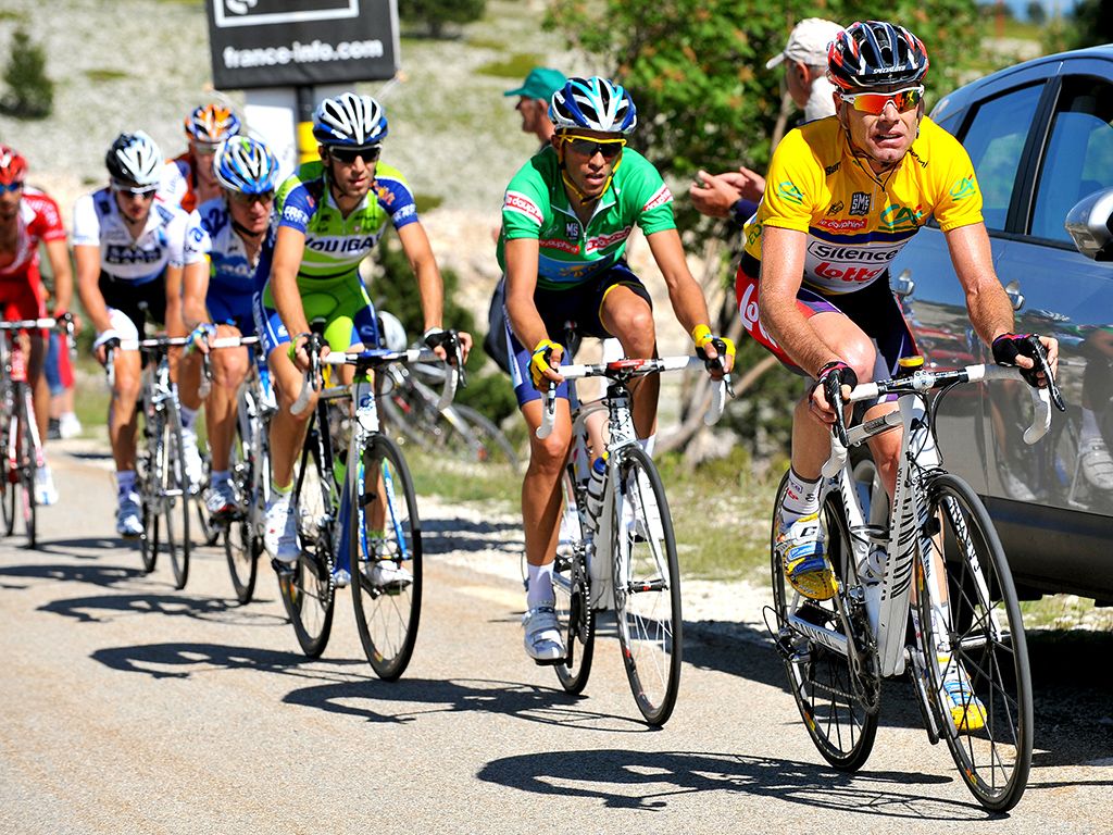 Evans, Contador and Nibali during the 2009 Criterium du Dauphine