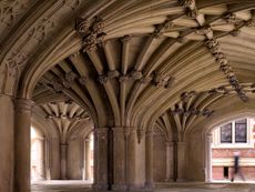 Fig 1: The chapel undercroft, with its richly detailed vaults, was used as a burial ground. Lincoln's Inn, London. ©Will Pryce for Country Life