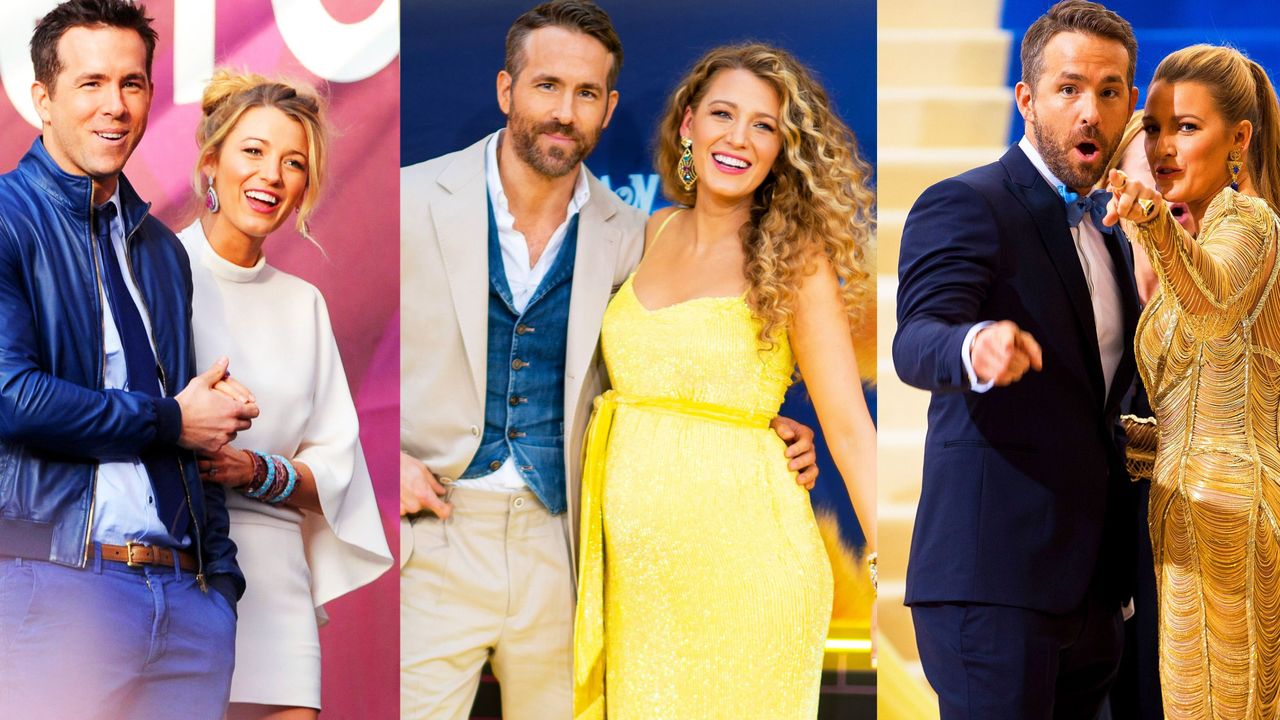 A trio of images of Ryan Reynolds and Blake Lively