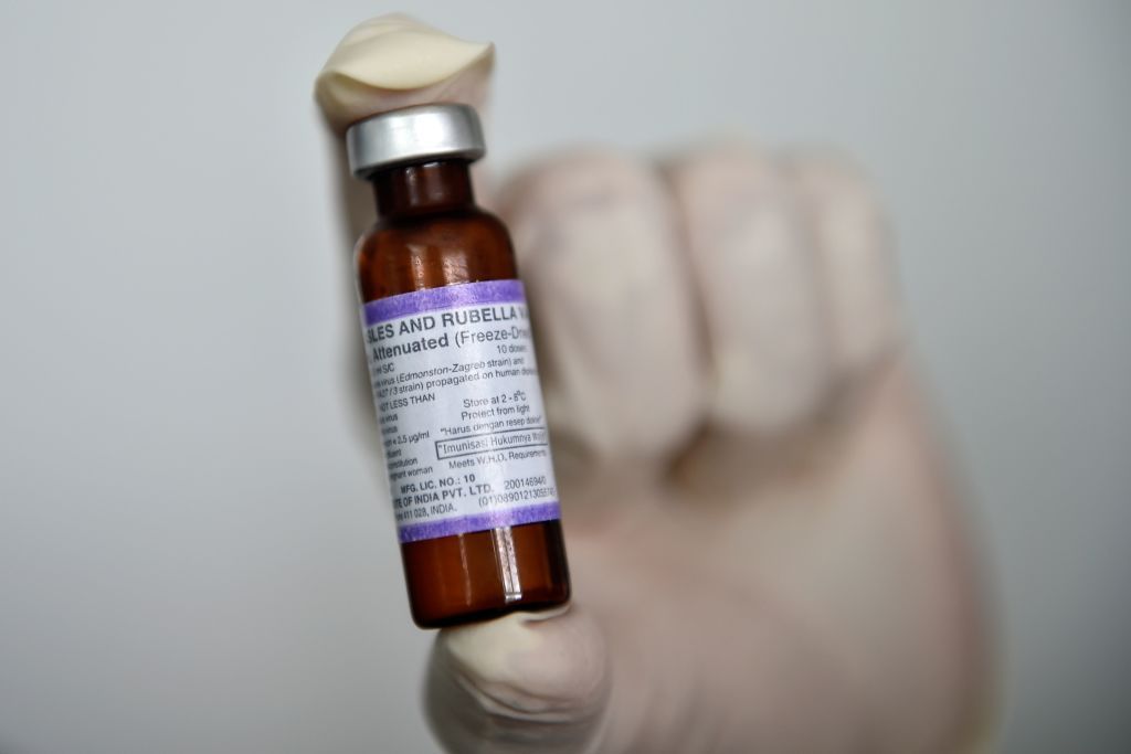 A vial of measles vaccine