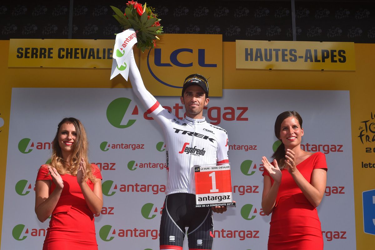 Alberto Contador (Trek-Segafredo) on the podium for one final time at the Tour de July