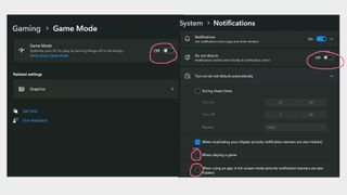 Windows 11 settings screenshots for to stop automatic disabling of notifications