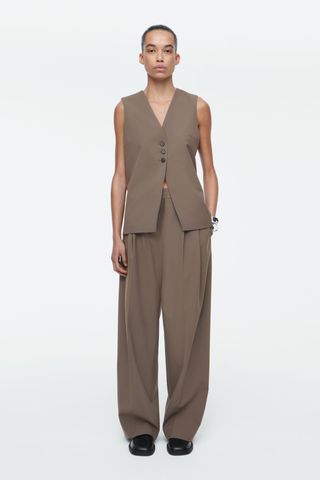 Wide-Leg Tailored Twill Pants