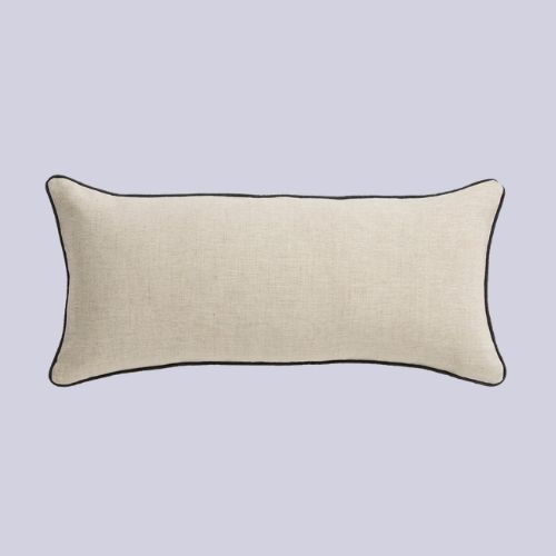 Bed Threads, Oatmeal &amp;amp; Charcoal 100% French Flax Linen Piped Lumbar Cushion Cover