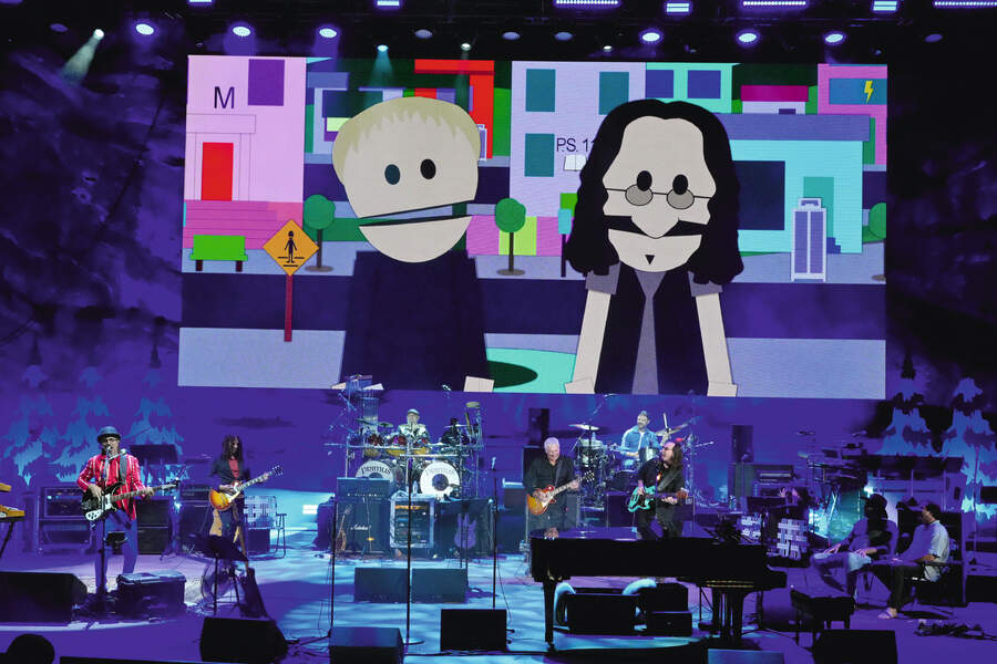 Members of Rush and Primus perform during South Park The 25th Anniversary Concert at Red Rocks Amphitheatre on August 10, 2022 in Morrison, Colorado.