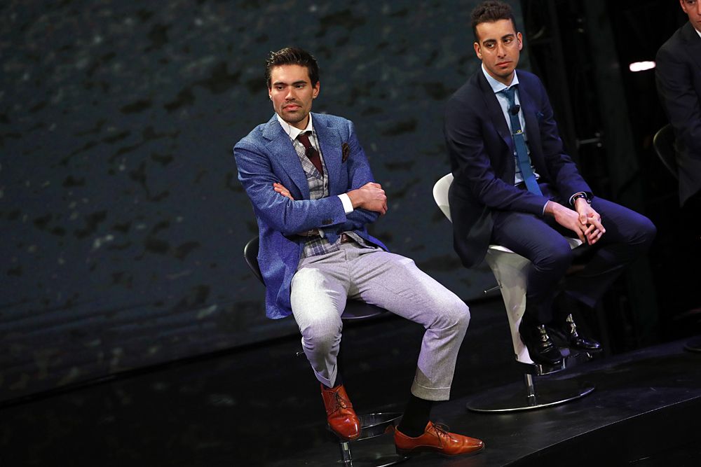 Tom Dumoulin and Fabio Aru answer questions on stage at the 2018 Giro d'Italia presentation