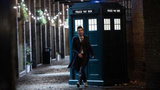 David Tennant's Fourteenth Doctor walking away from TARDIS on Doctor Who